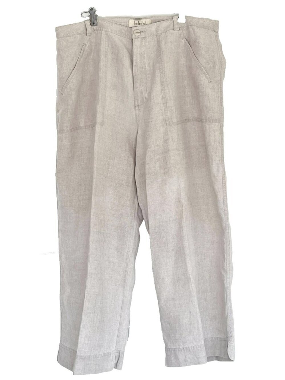 Linden Hill Women 100% Linen Wide Leg Pants sz 14 Beige Beach Coastal Clean Girl